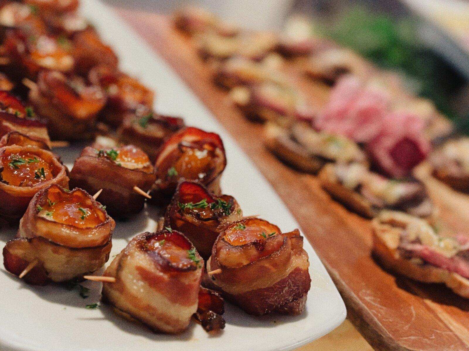 Prepared platters of appetizers and small sandwiches